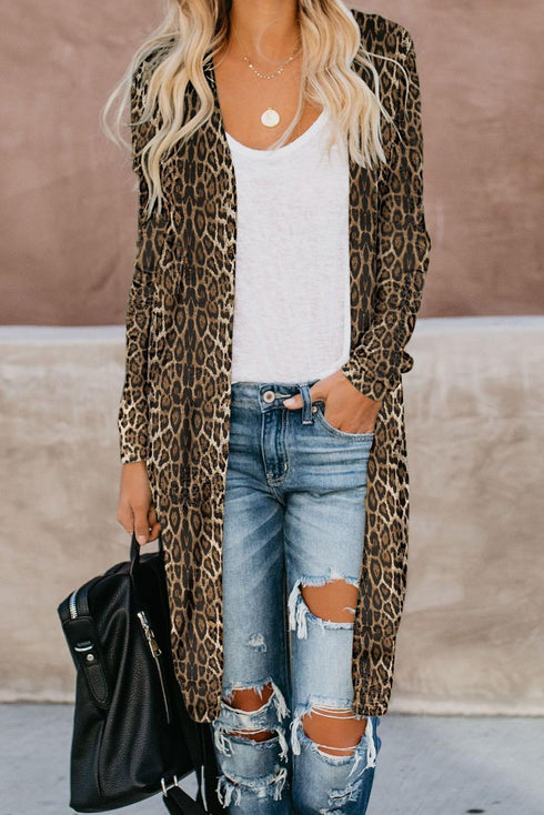 Print Colorblock Long Cardigan